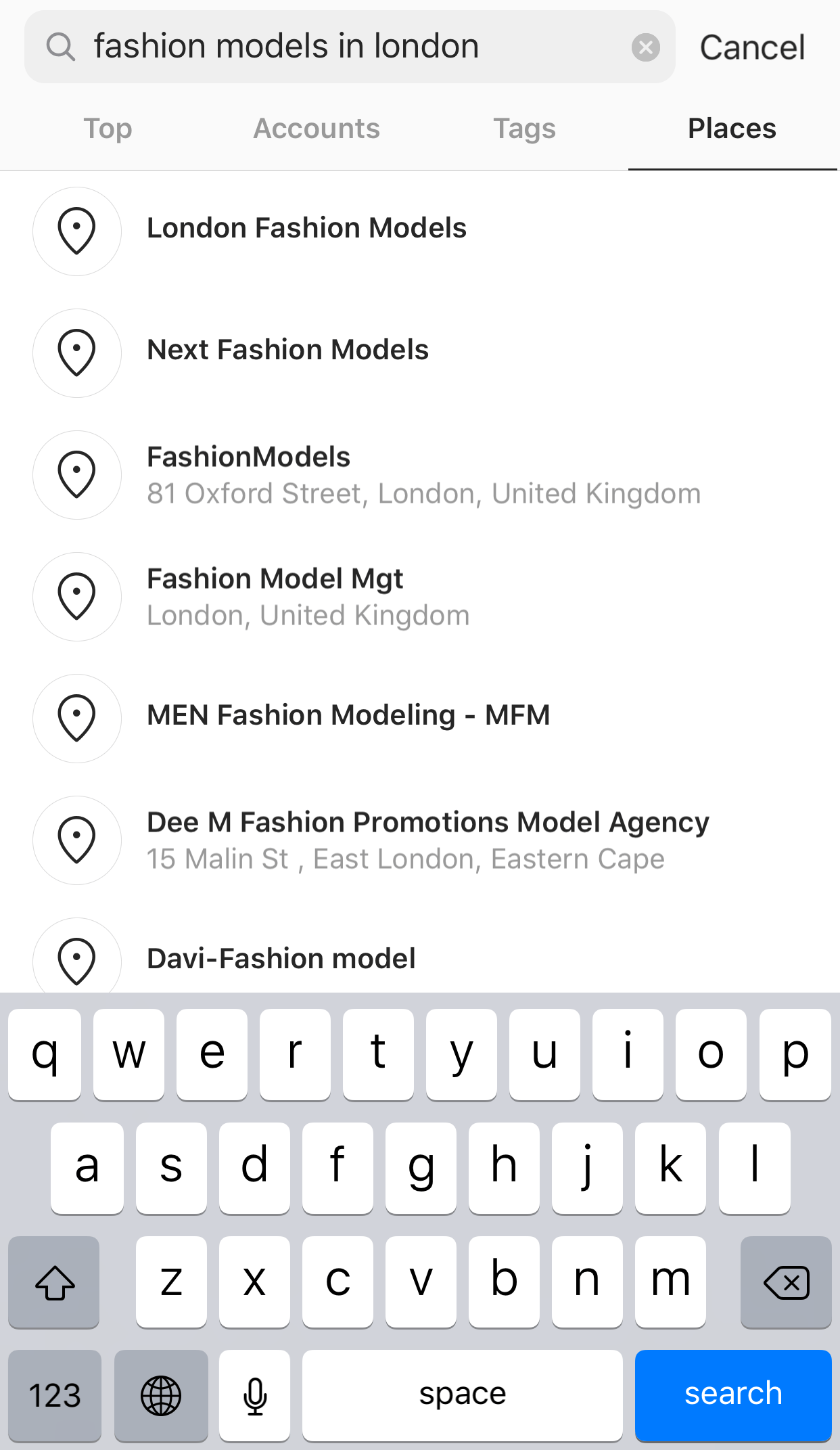 Search for Fashion Models on Instagram