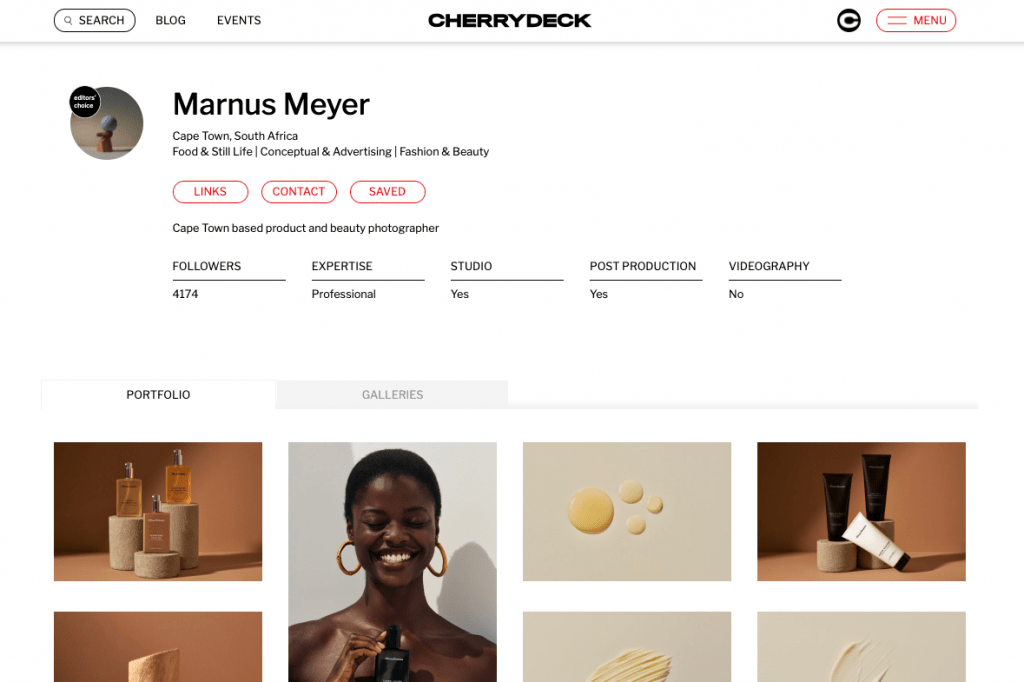 Cherrydeck profile of commercial product photographer Marnus Meyer in Cape Town